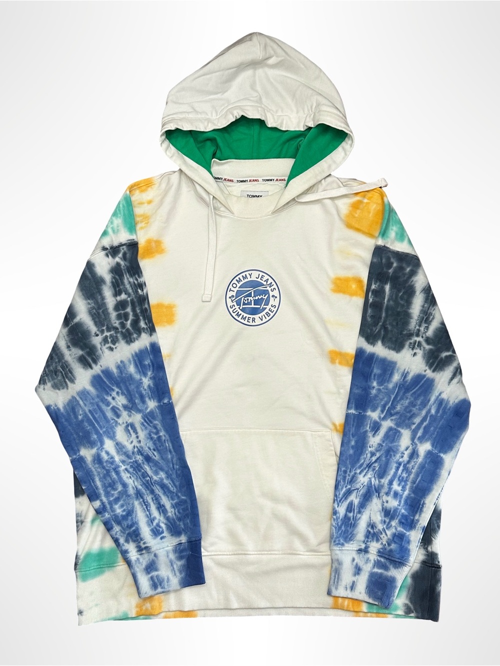 Tommy Hilfiger Cream Tie-Dye Zip-Up Hoodie with Blue, Yellow & Green Accents